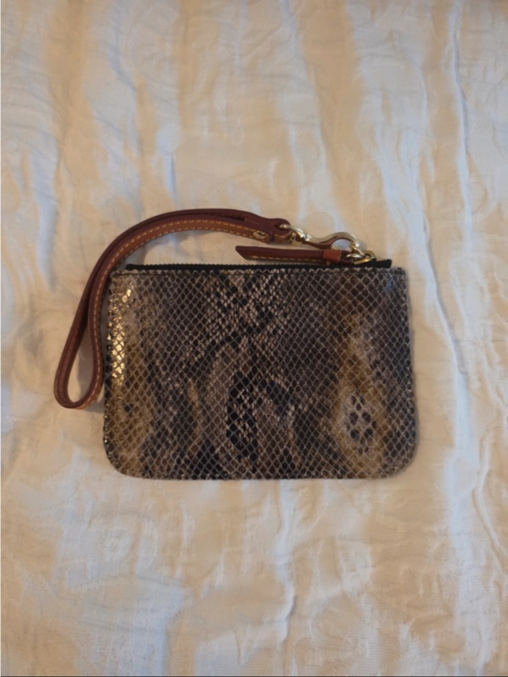 Dooney & Bourke Brown and Gray python-embossed leather wristlet. - Picture 2 of 6